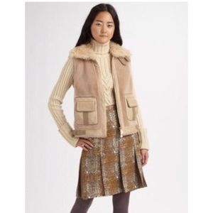 Tory Burch Sherpa/fur mix vest with leather detail